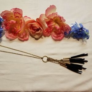 Gold and Black Tassel Statement Necklace